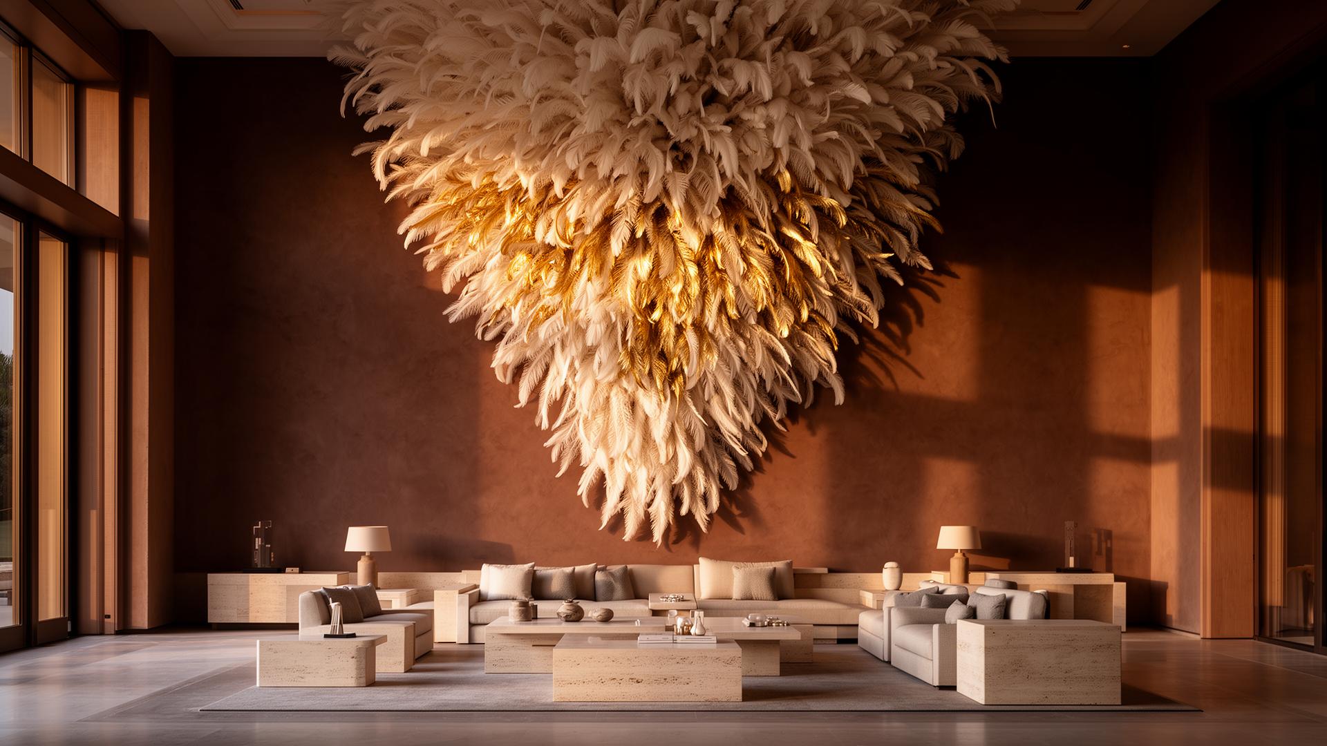 Sculptural feathered installation